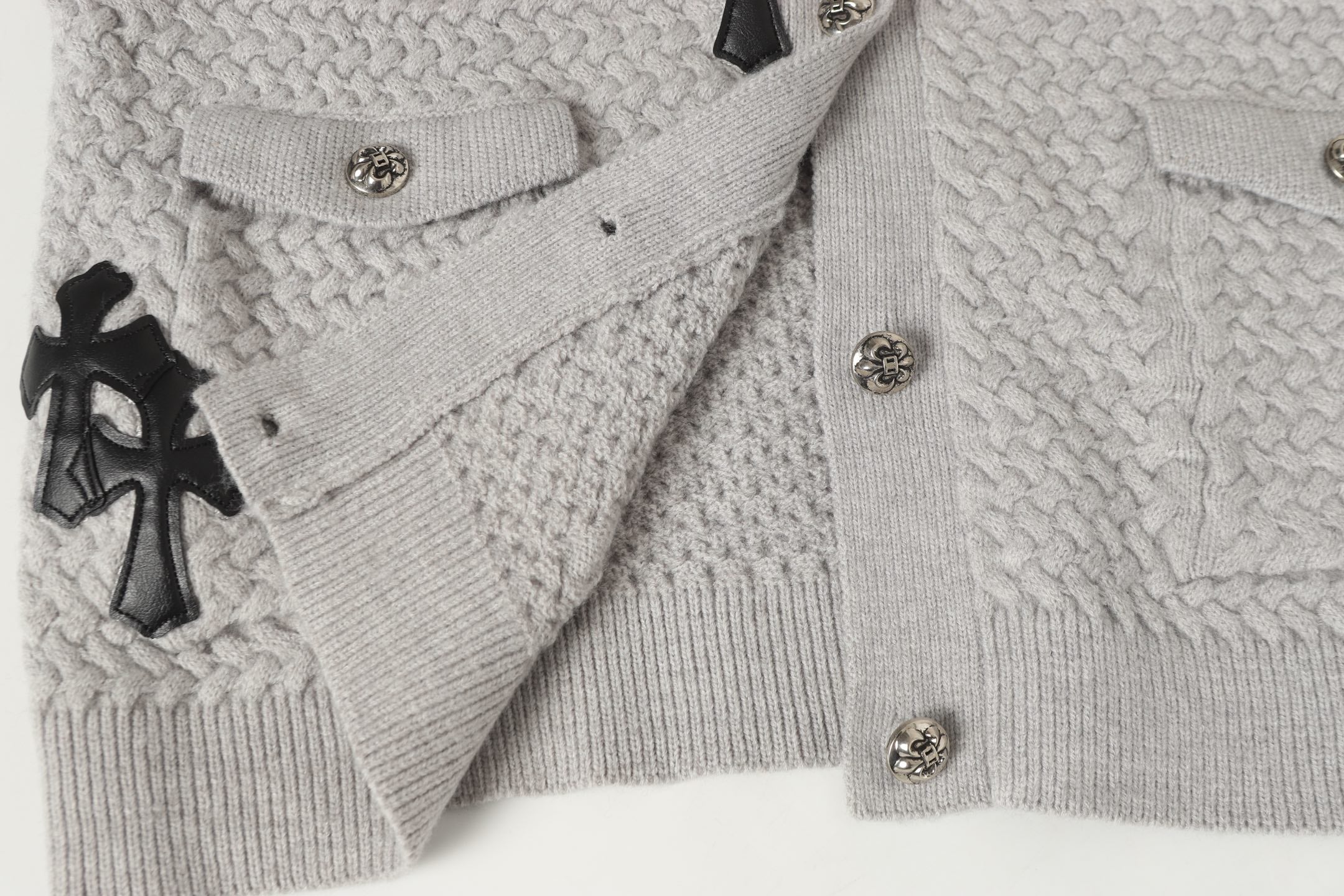 Gothic Cross Knit Cardigan - Black Grey Streetwear Jacket 904