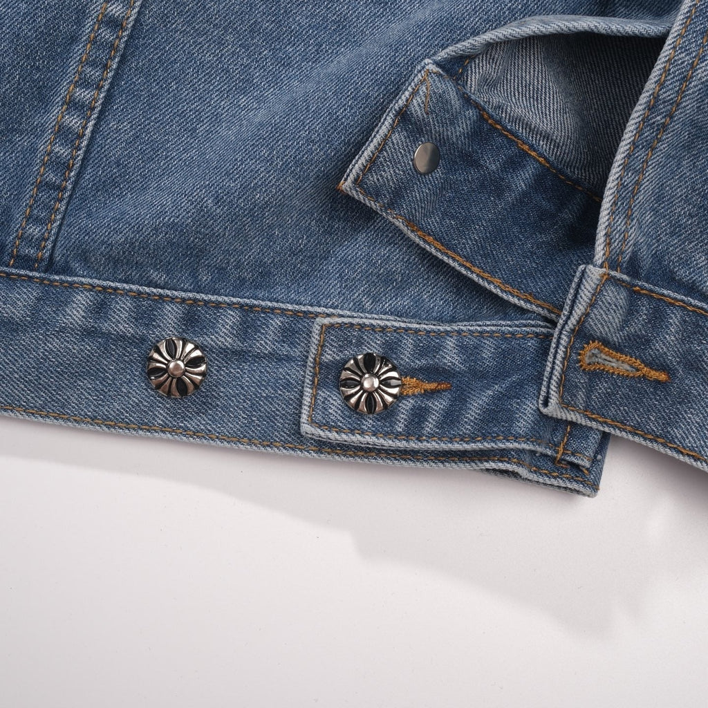 Patchwork Denim Jacket - Vintage Blue Gothic Street Jacket 0789
